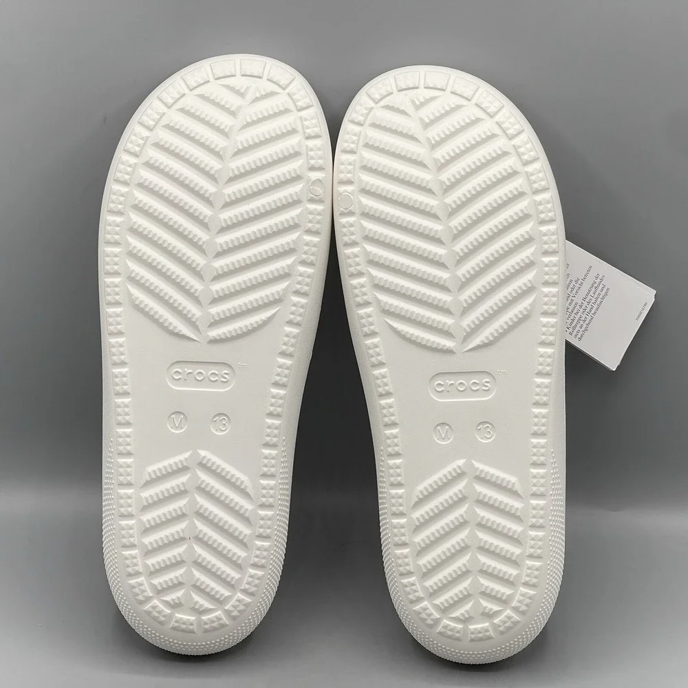 Crocs Men's 13 White Slides Lightweight Classic Sandals V2‎ Sports Open Toe